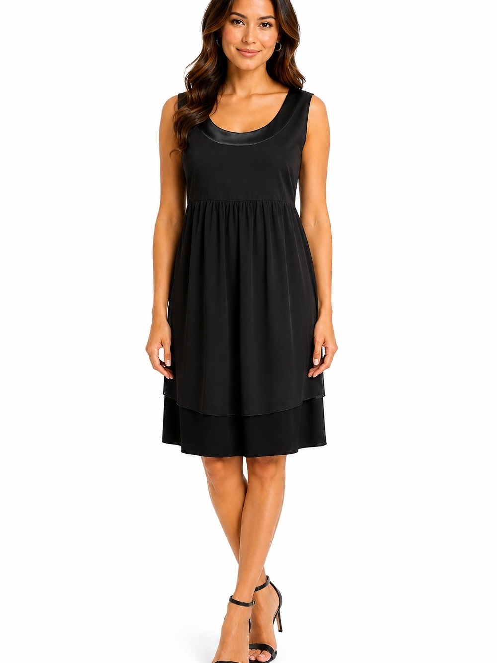 Elegant Black Sleeveless Trimmed Dress